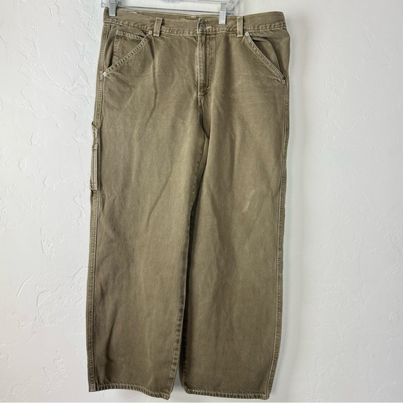 Levi's Denim - Levis Premium Jeans Denim Pants Dad Utility Cargo Carpenter Khaki Brown Cotton